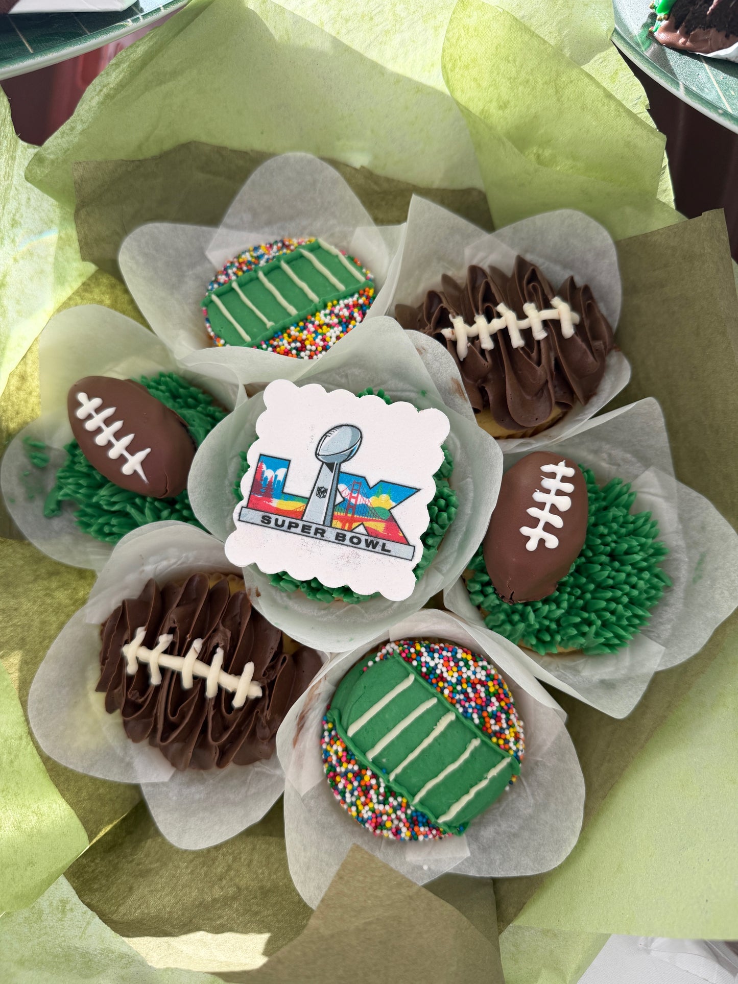 Super Bowl Cupcake Bouquet – Game Day Football Cupcakes (7, or 12 Count) - The Dessert Ladies