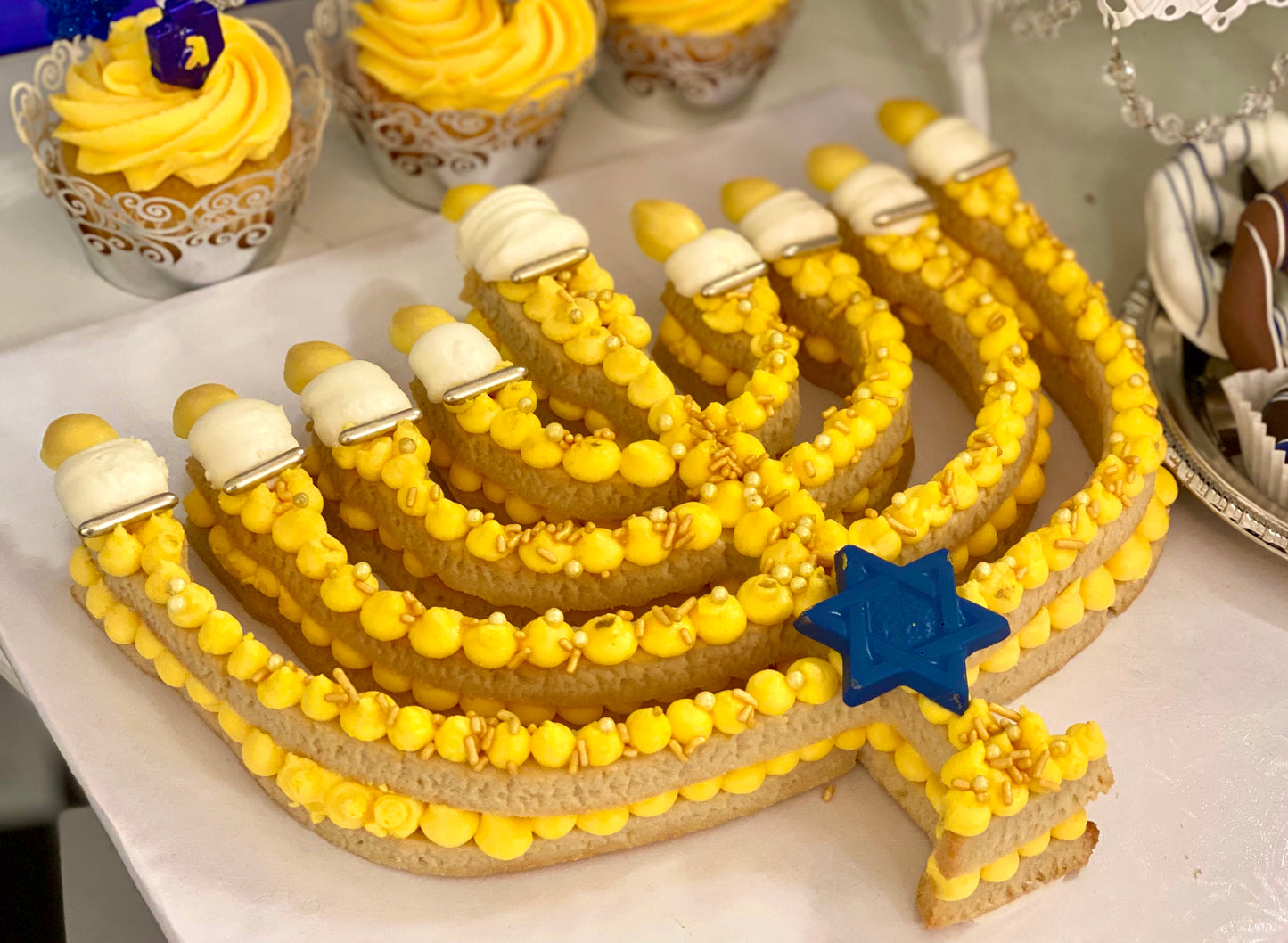 Hanukkah Menorah Cookie Cake - The Dessert Ladies