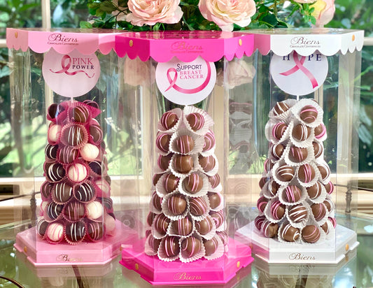 Biens Chocolate Centerpieces Gift Tower- Breast Cancer Awareness Fundraiser - The Dessert Ladies
