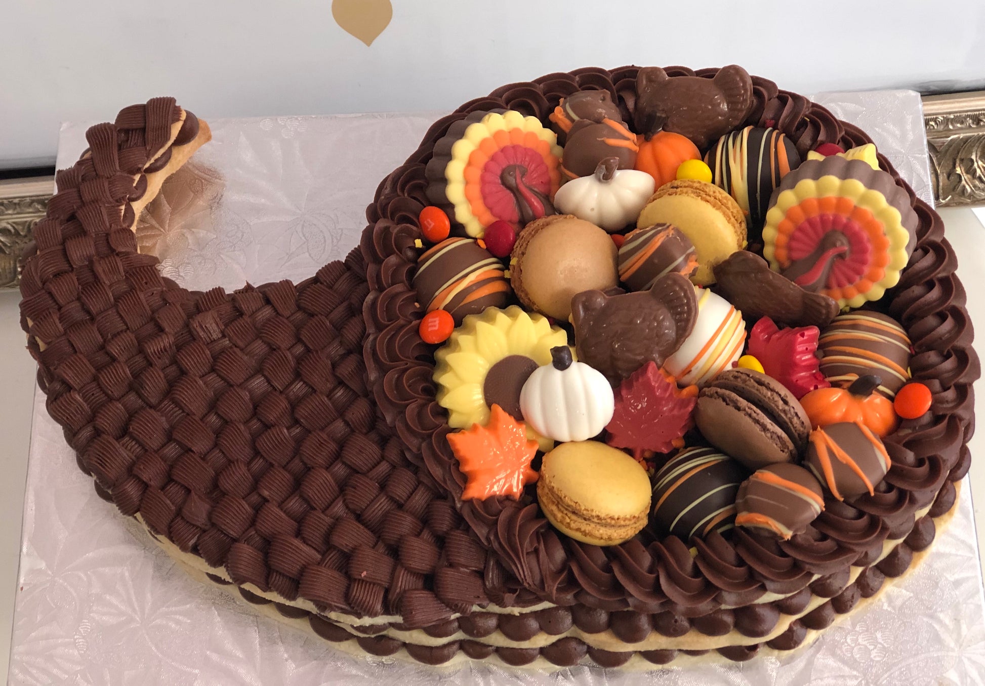 Thanksgiving Cornucopia Cookie Cake - The Dessert Ladies